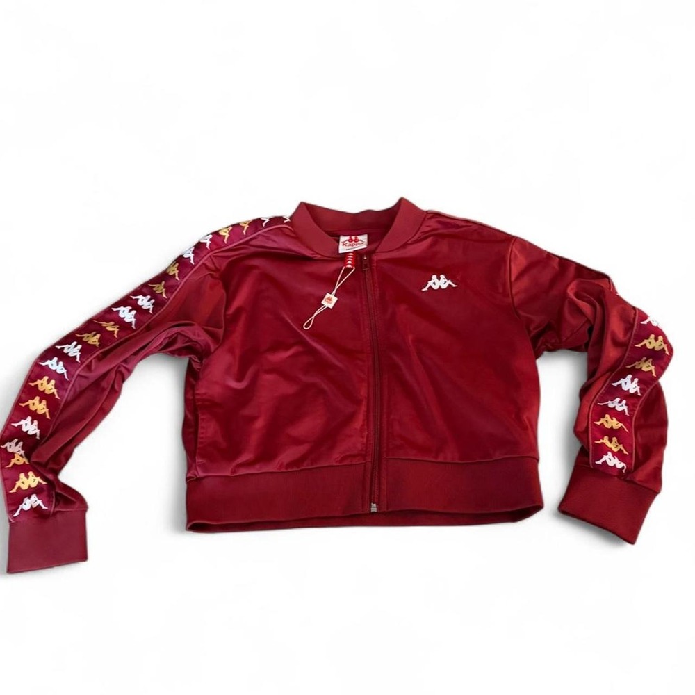Kappa 222 Banda Hatillo Track Jacket Womens M Burgundy Gold Logo Tape